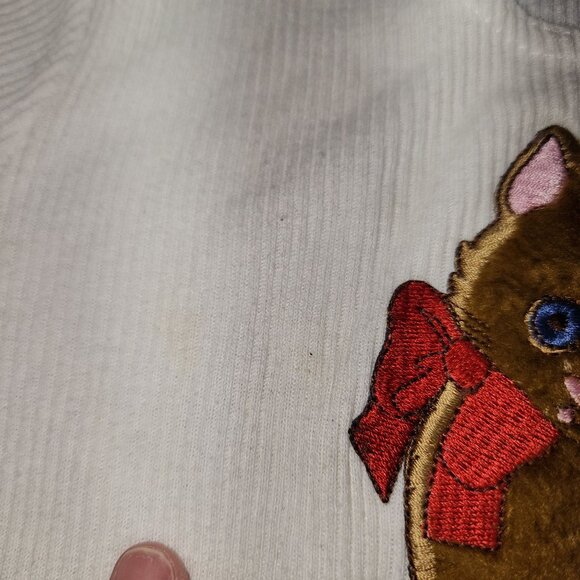 Vintage Girls In Design White Ribbed Top w/Fuzzy Kitty Cat On Front 4-6 - Picture 4 of 6